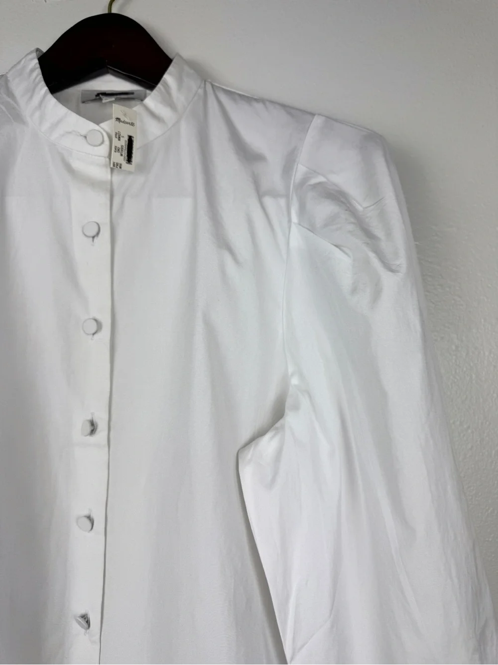 Madewell Button Up Band Collar Pleated Puff Sleeve Shirt White Size S NWT